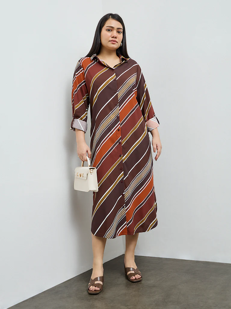 Gia Brown Stripe Shirt Dress - Image 2