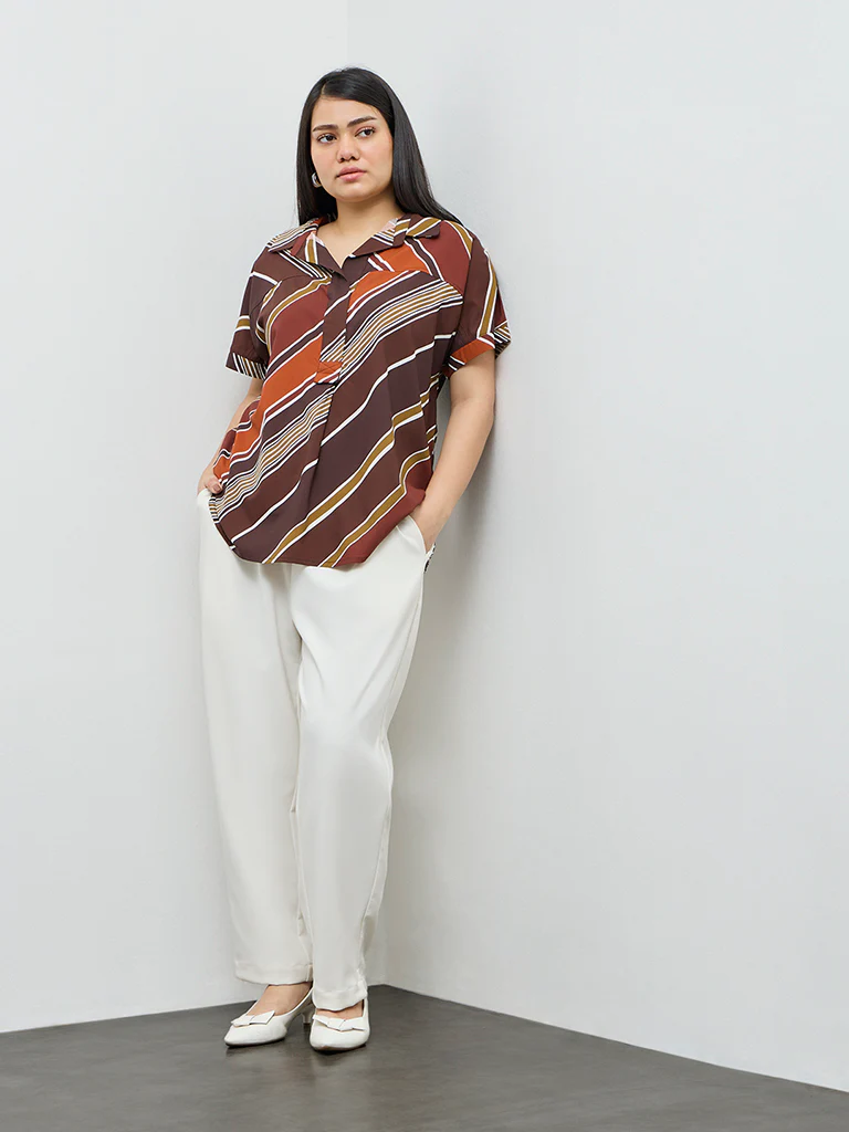 Gia Brown Striped Blouse - Image 2