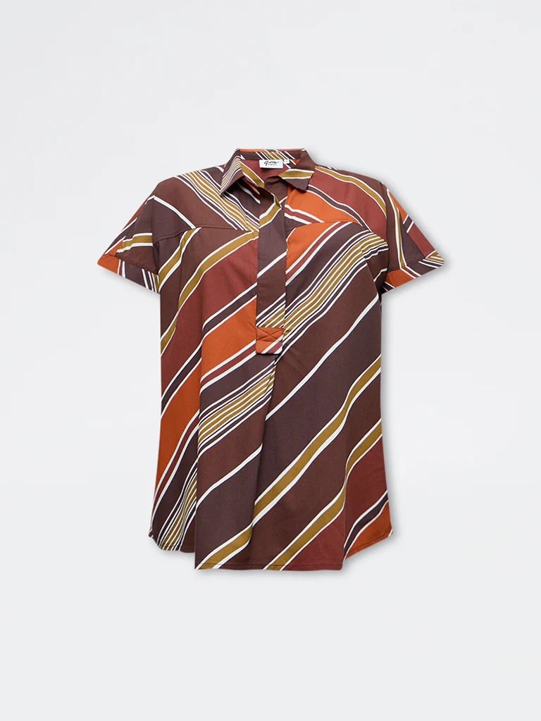 Gia Brown Striped Blouse - Image 5