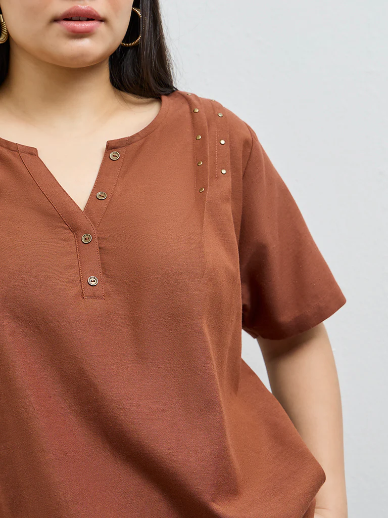 Gia Brown Stud-Detailed Blouse - Image 3