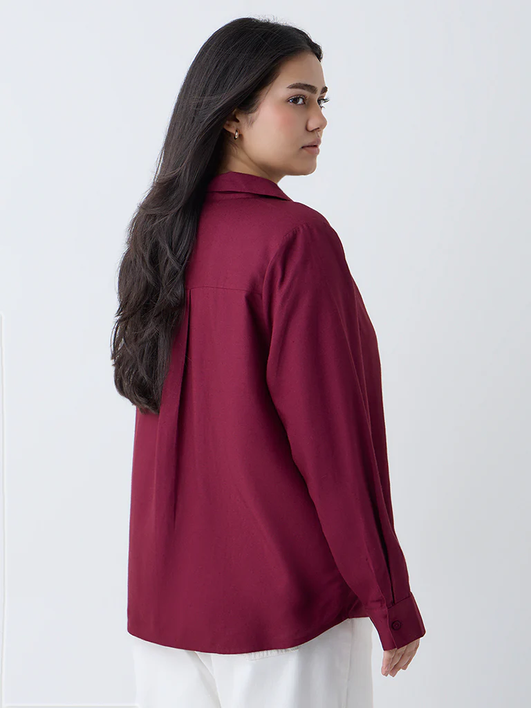 Gia Burgundy Pintuck Detailed Blouse - Image 4