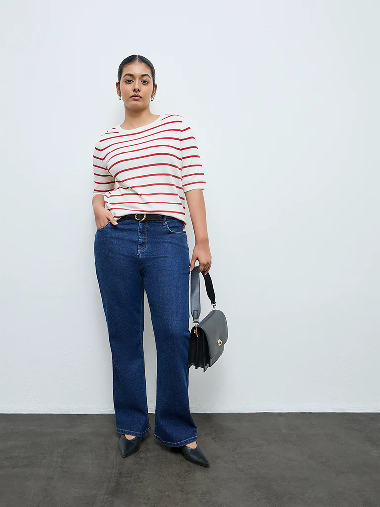 Gia Cream and Red Striped Knit-Textured Sweater - Image 2