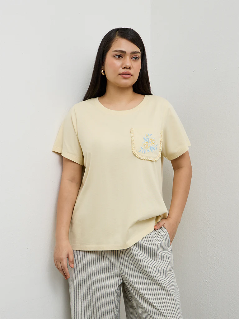 Gia Cream Embroidered Cotton T-Shirt