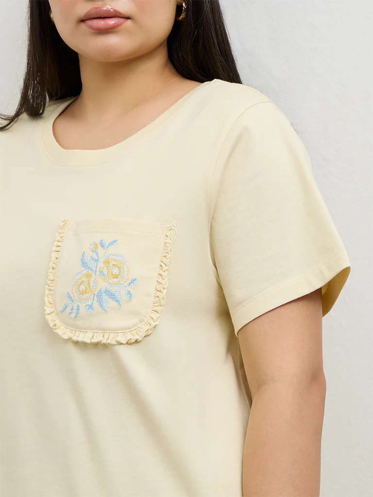 Gia Cream Embroidered Cotton T-Shirt - Image 3