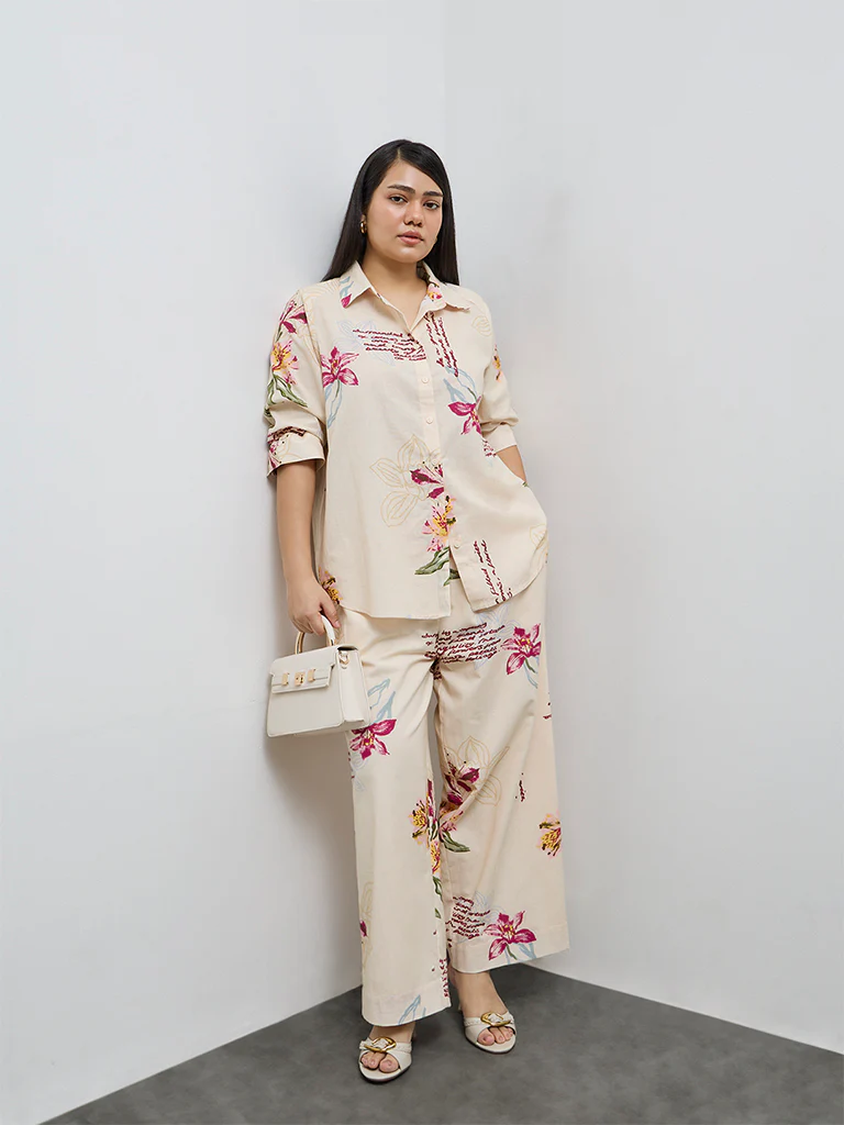 Gia Cream Floral Pattern Cotton-Blend Shirt - Image 2
