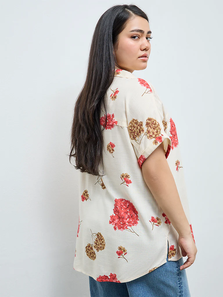 Gia Cream Floral Printed Blouse - Image 4