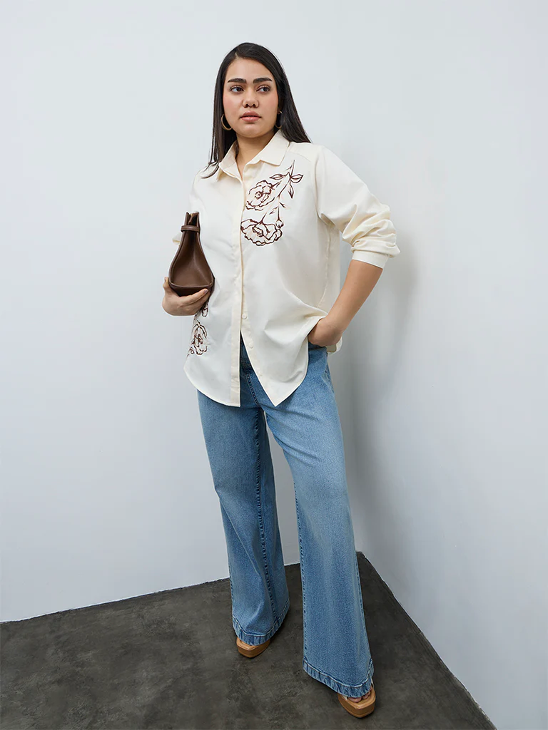 Gia Cream Floral Printed Cotton Shirt