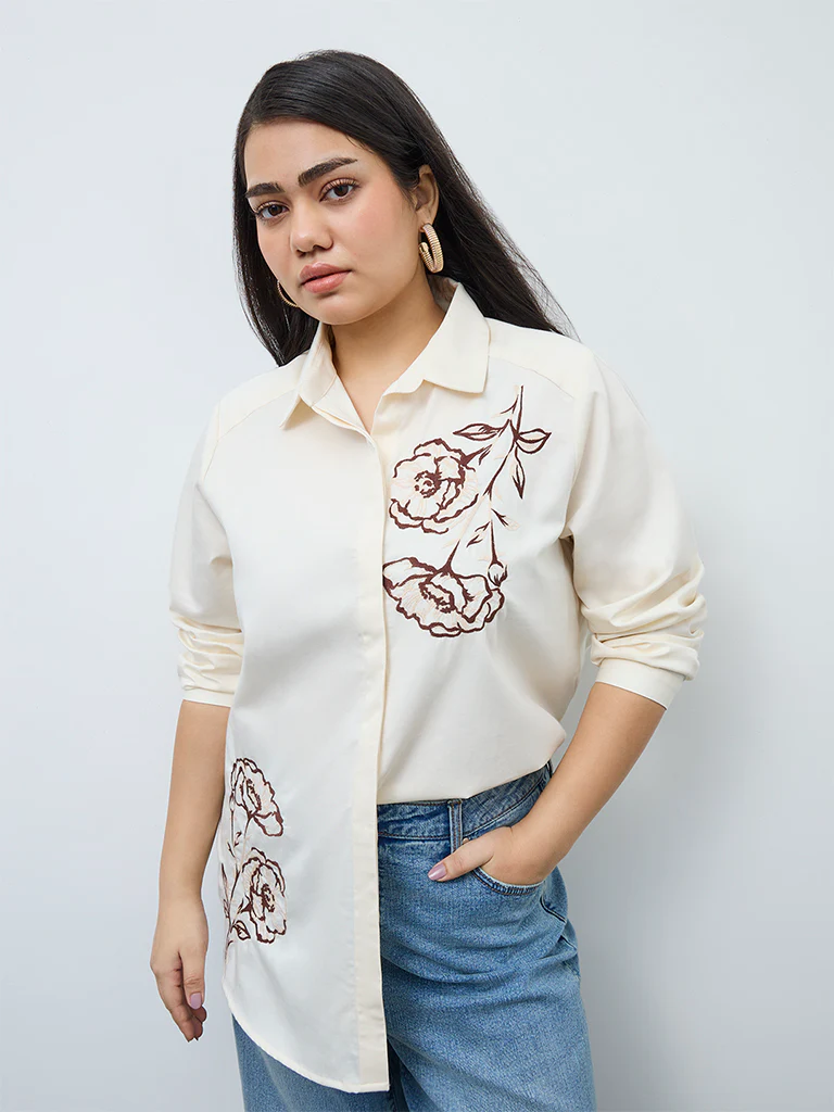 Gia Cream Floral Printed Cotton Shirt - Image 2