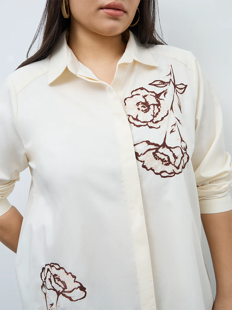 Gia Cream Floral Printed Cotton Shirt - Image 3