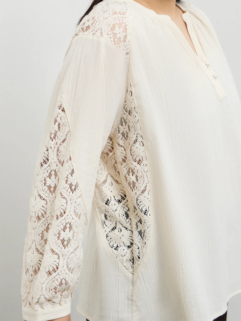 Gia Cream Lace Detailed Cotton Blouse - Image 3
