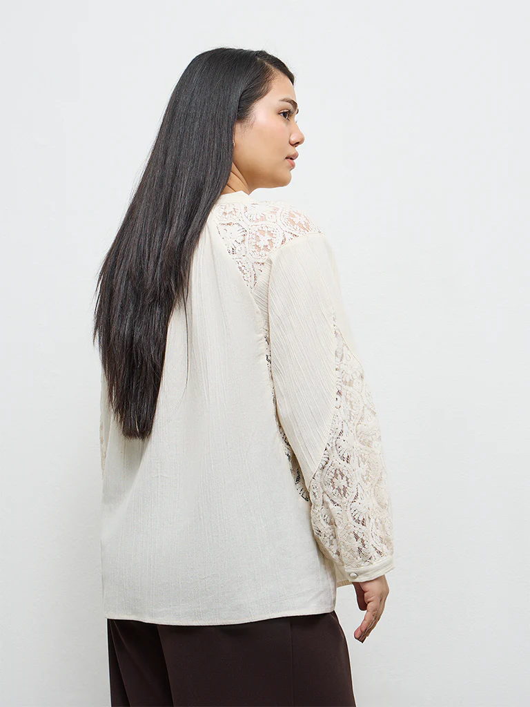Gia Cream Lace Detailed Cotton Blouse - Image 4