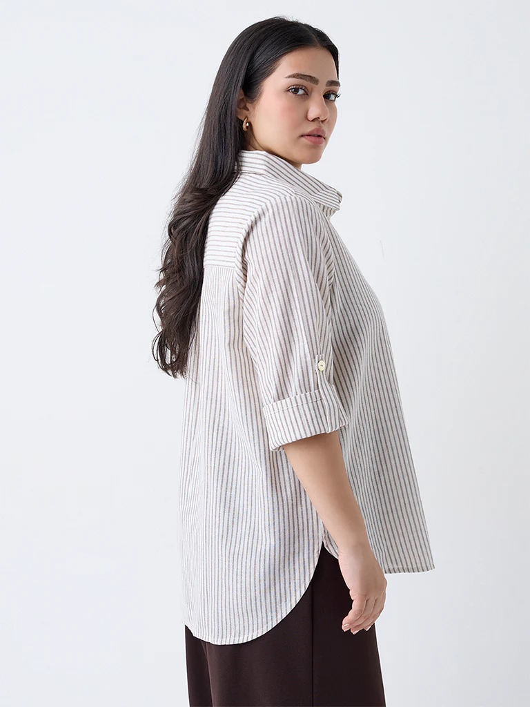 Gia Cream Striped Cotton-Blend Shirt - Image 4