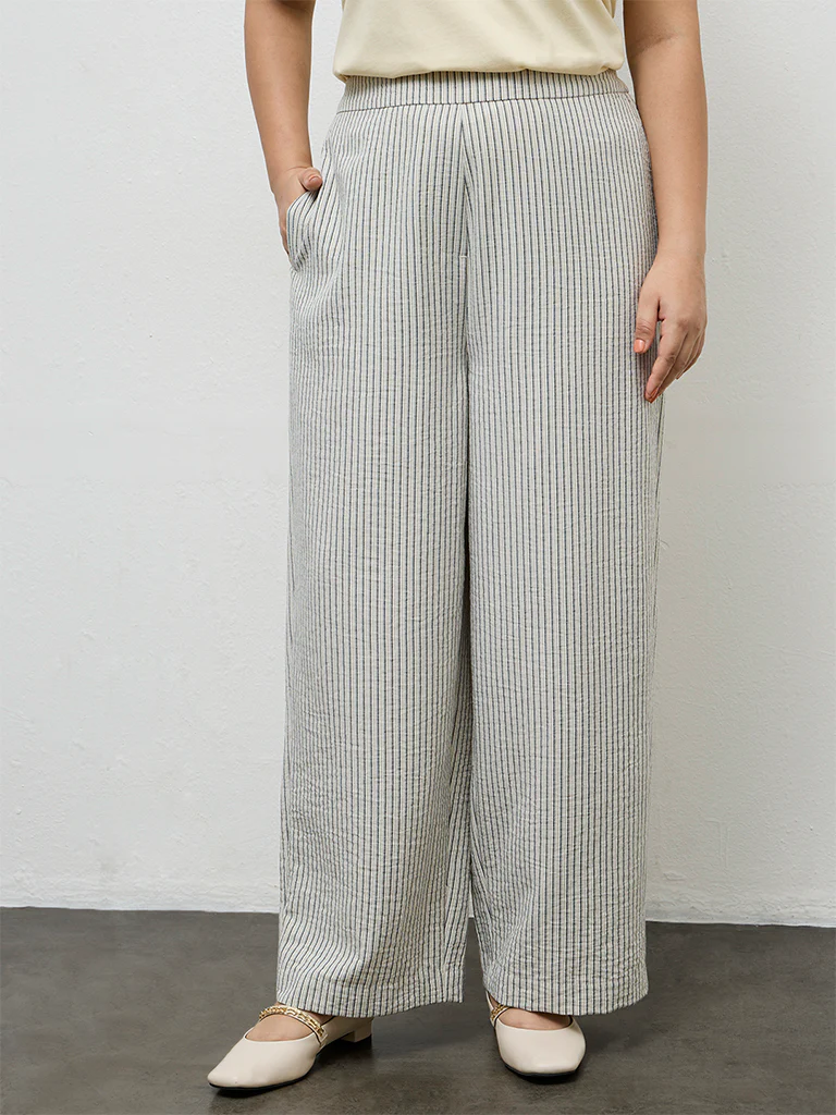 Gia Cream Striped High-Rise Trousers - Image 2
