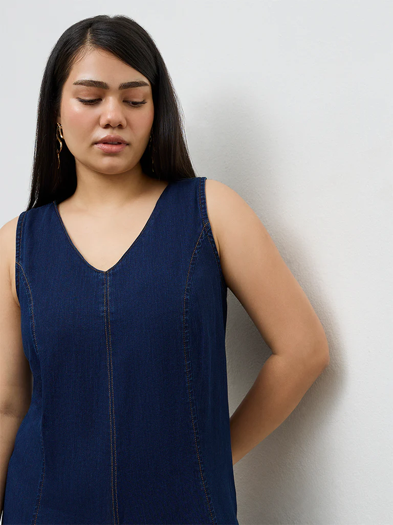 Gia Dark Blue Denim A-Line Dress - Image 3