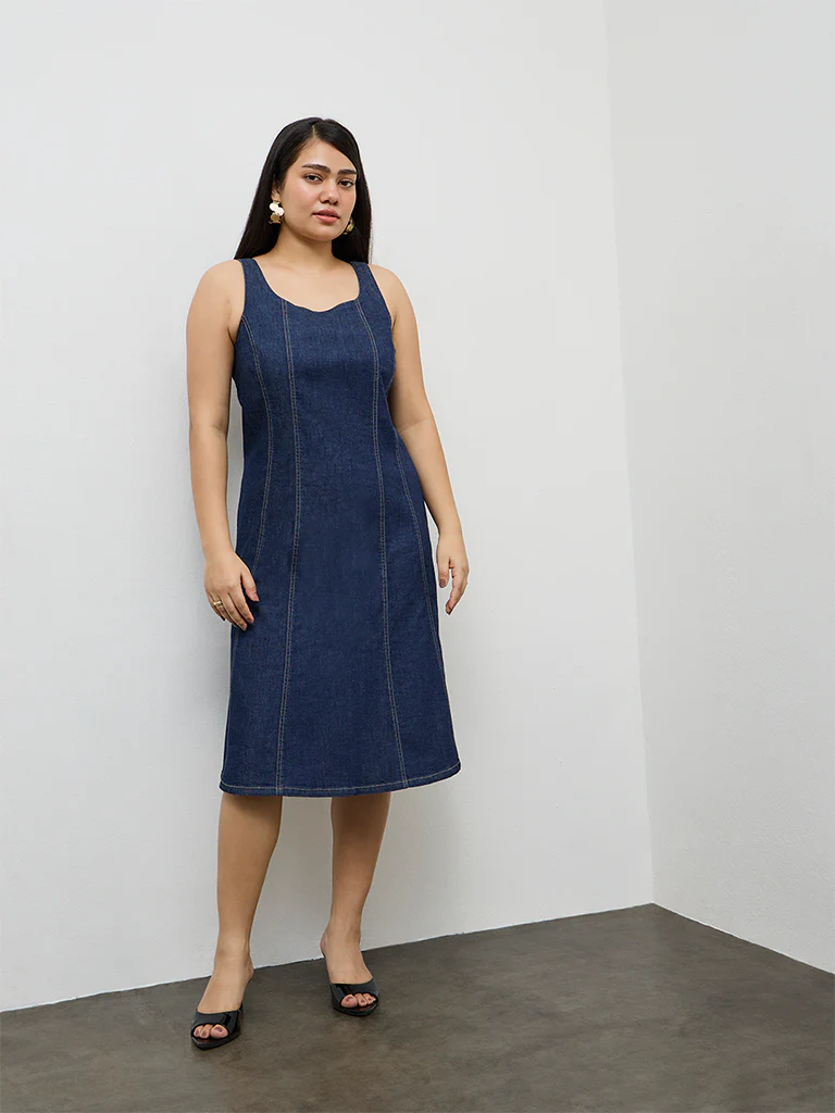 Gia Dark Blue Denim A-Line Dress - Image 2