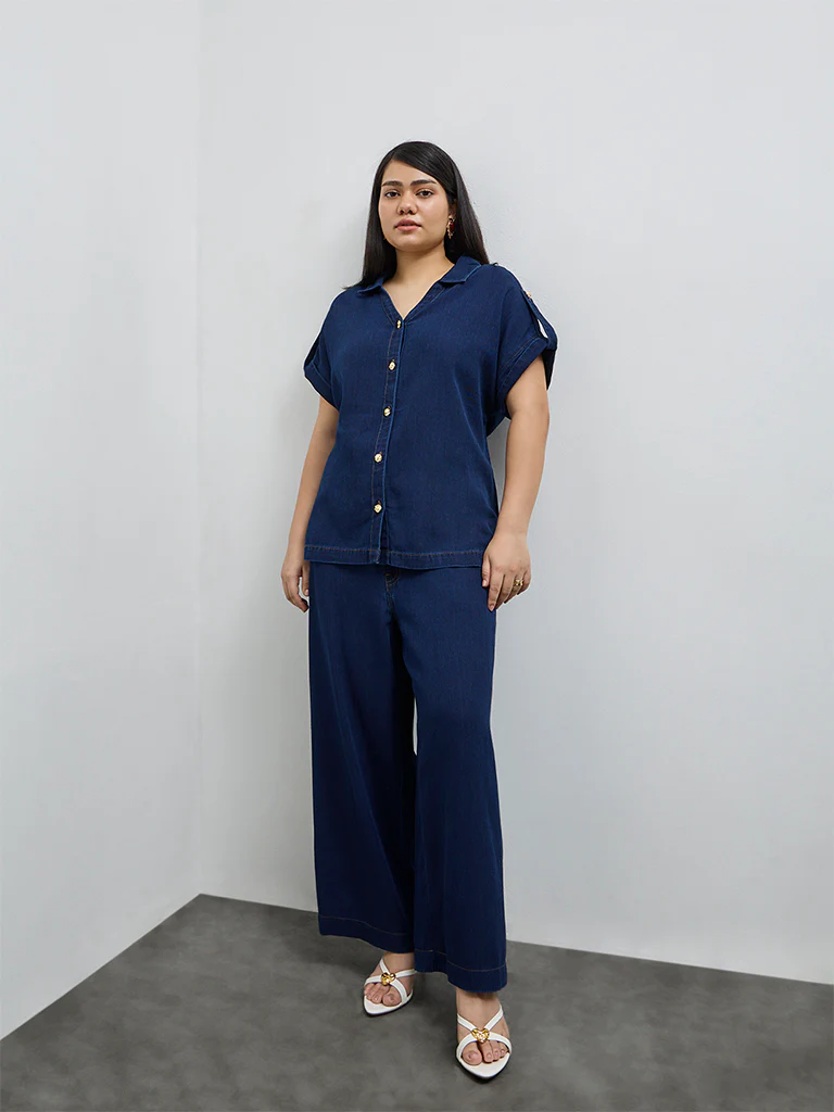 Gia Dark Blue Denim Shirt - Image 2