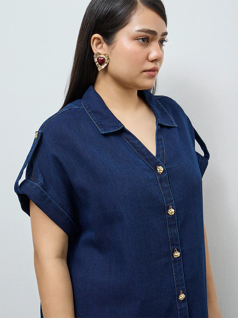 Gia Dark Blue Denim Shirt - Image 3