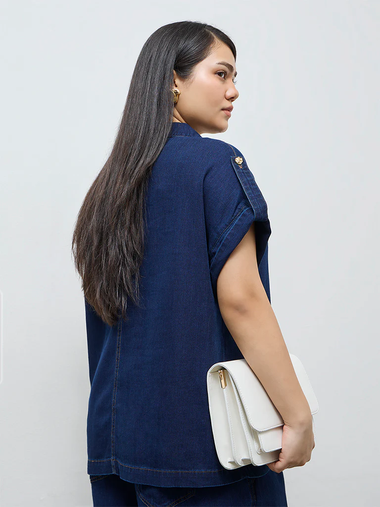 Gia Dark Blue Denim Shirt - Image 4
