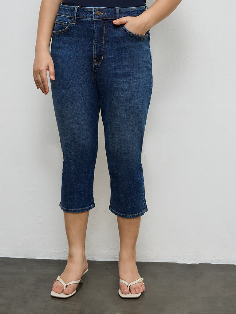 Gia Dark Blue High-Rise Capri Jeans - Image 2