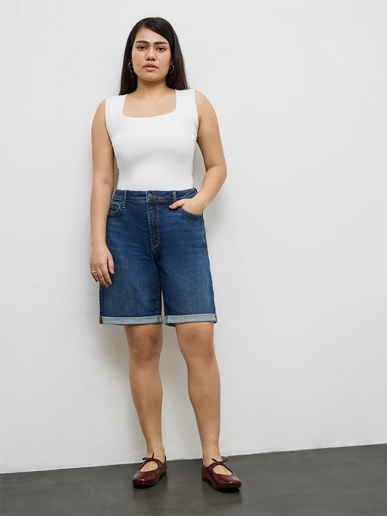Gia Dark Blue High-Rise Denim Shorts