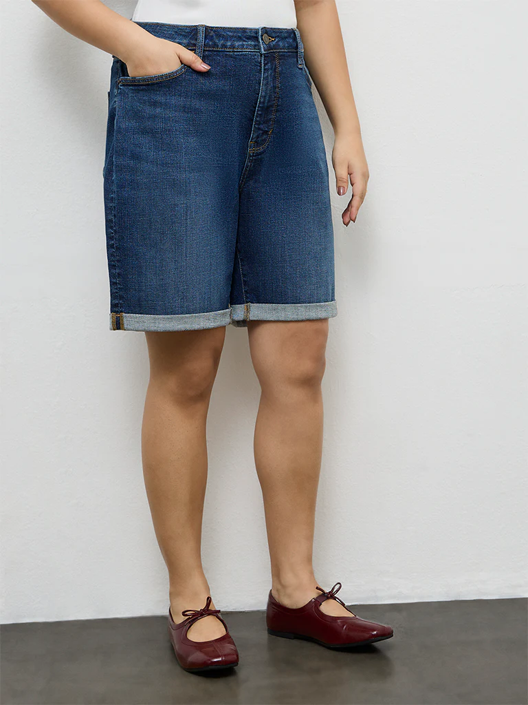 Gia Dark Blue High-Rise Denim Shorts - Image 2
