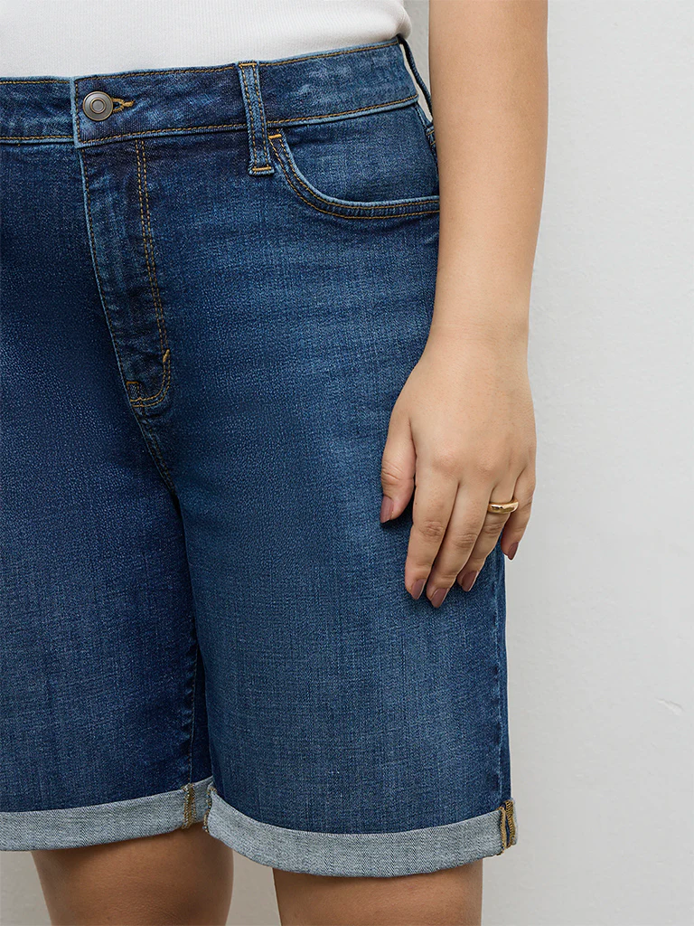 Gia Dark Blue High-Rise Denim Shorts - Image 3