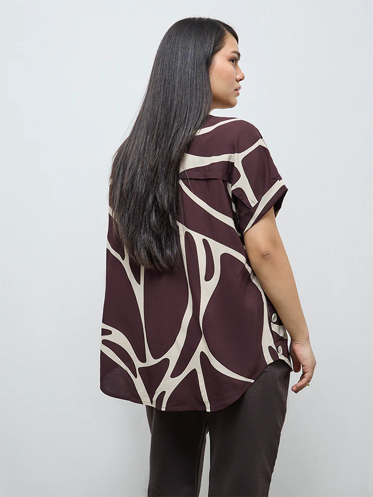 Gia Dark Brown Abstract Printed Blouse - Image 3