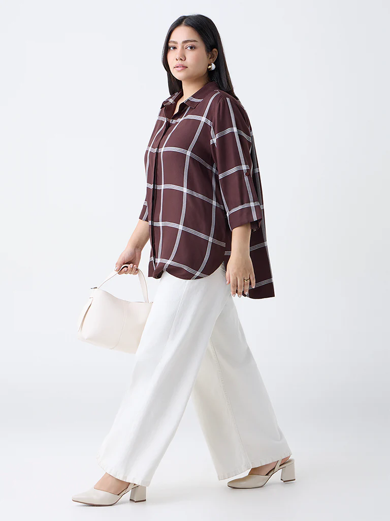 Gia Dark Brown Checkered Shirt - Image 2
