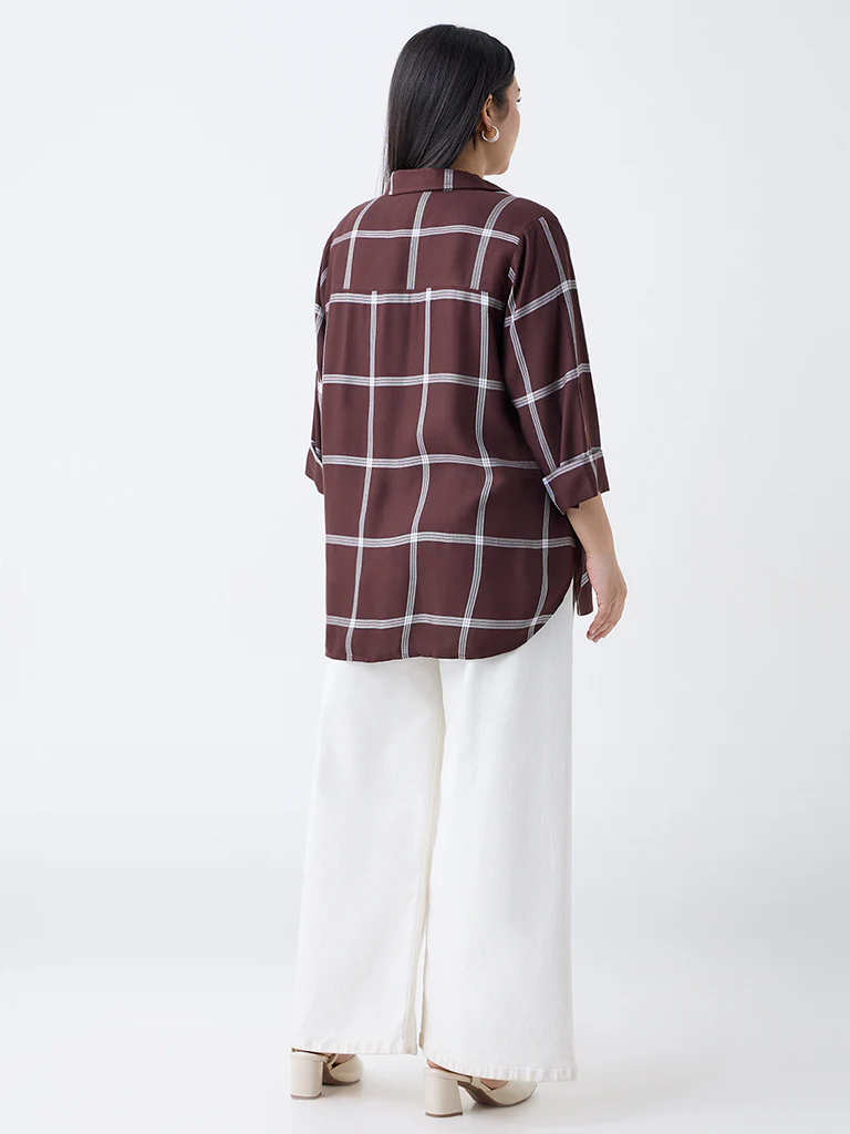 Gia Dark Brown Checkered Shirt - Image 4