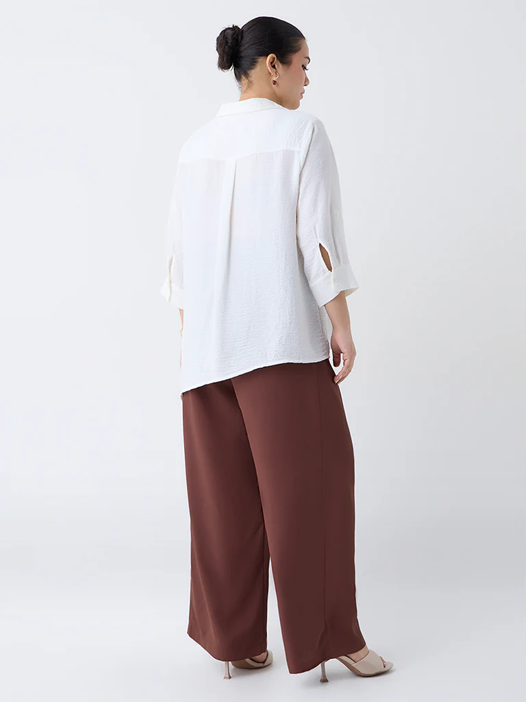 Gia Dark Brown Solid High-Rise Pants with Belt - Image 4