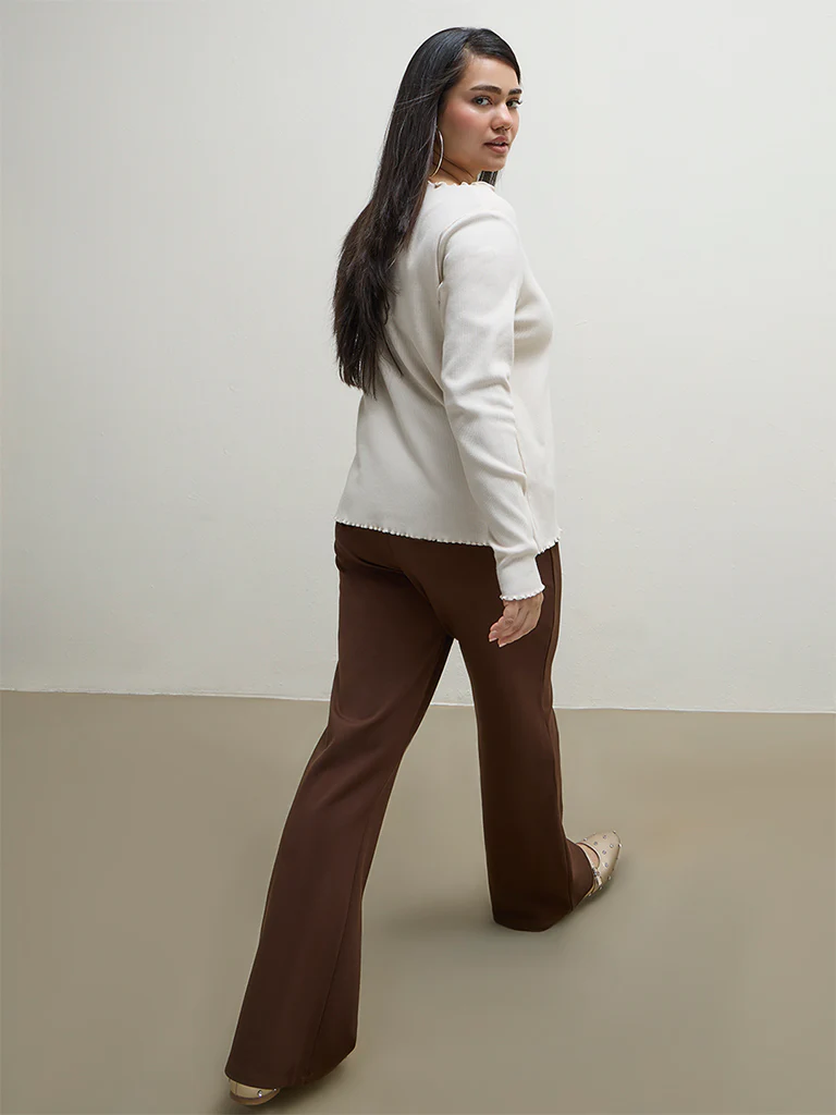 Gia Dark Brown Solid High-Rise Trousers - Image 4
