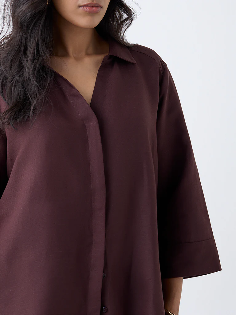 Gia Dark Brown Solid Shirt - Image 3