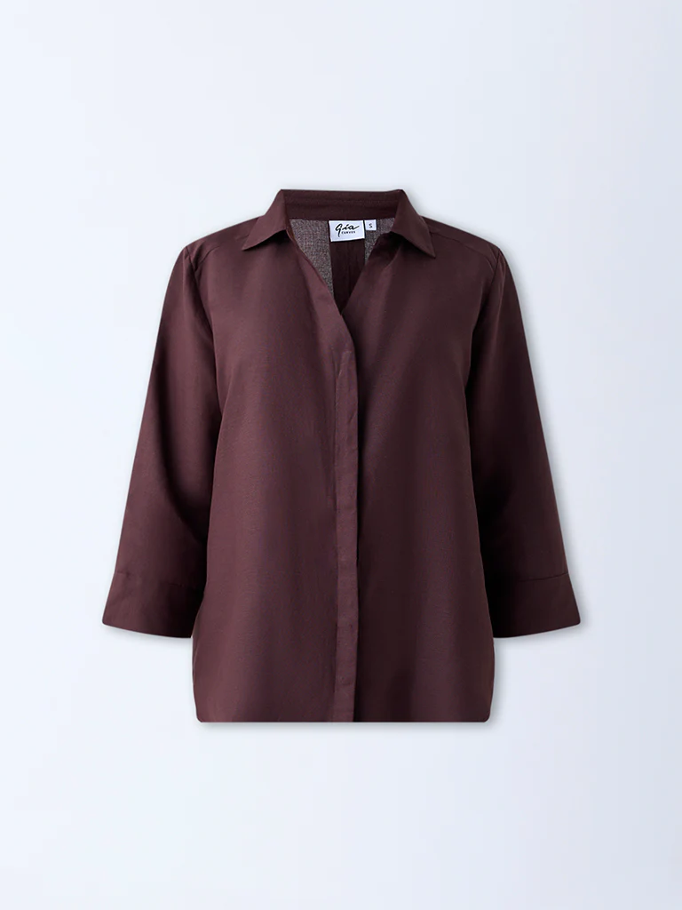 Gia Dark Brown Solid Shirt - Image 5