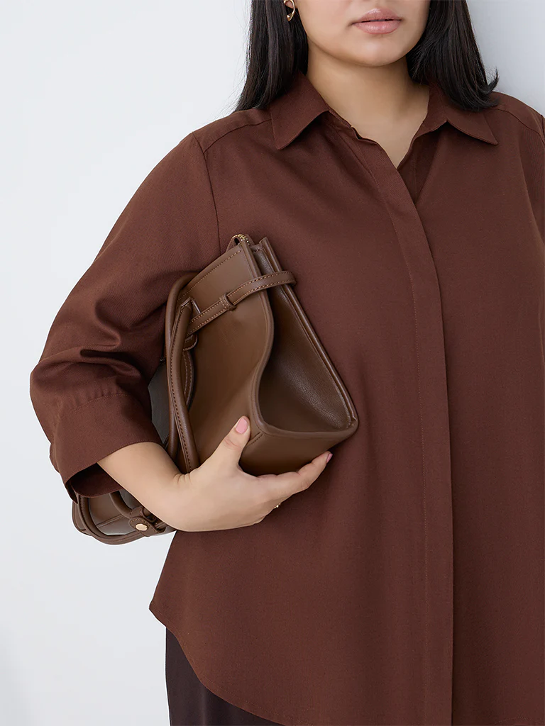 Gia Dark Brown Solid Shirt - Image 3