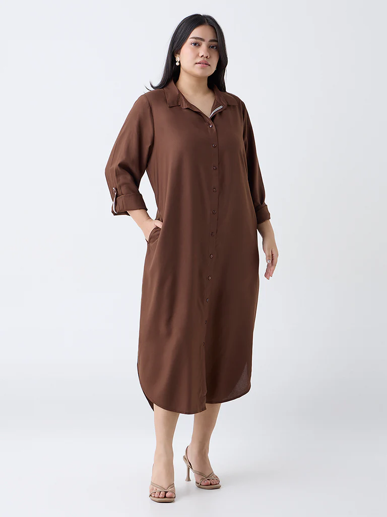 Gia Dark Brown Solid Shirt Dress - Image 2