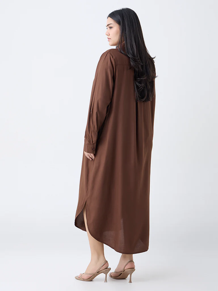 Gia Dark Brown Solid Shirt Dress - Image 4
