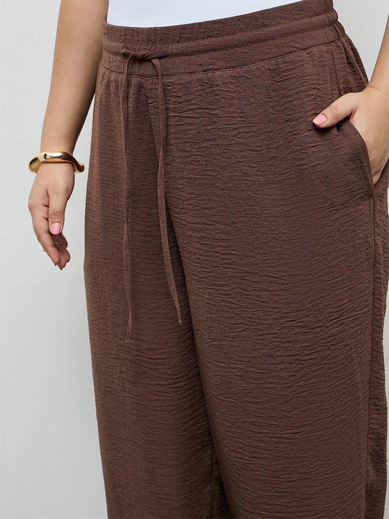Gia Dark Brown Textured High-Rise Pants - Image 3