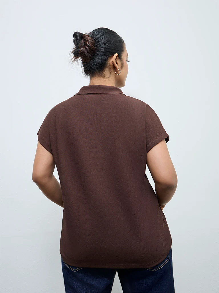 Gia Dark Brown Textured T-Shirt - Image 4