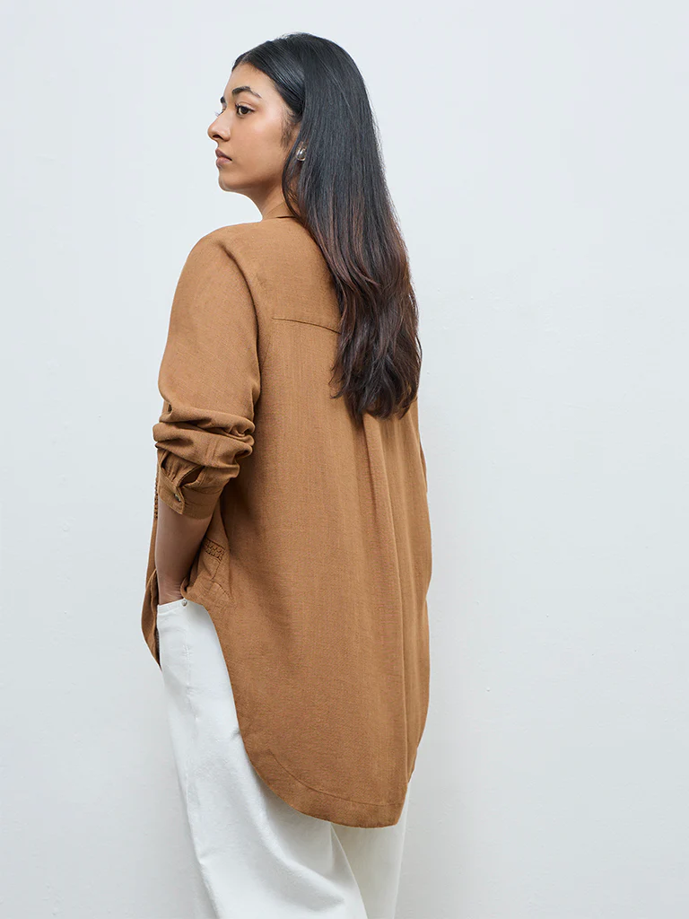 Gia Dark Taupe Embroidered High-Low Blouse - Image 4