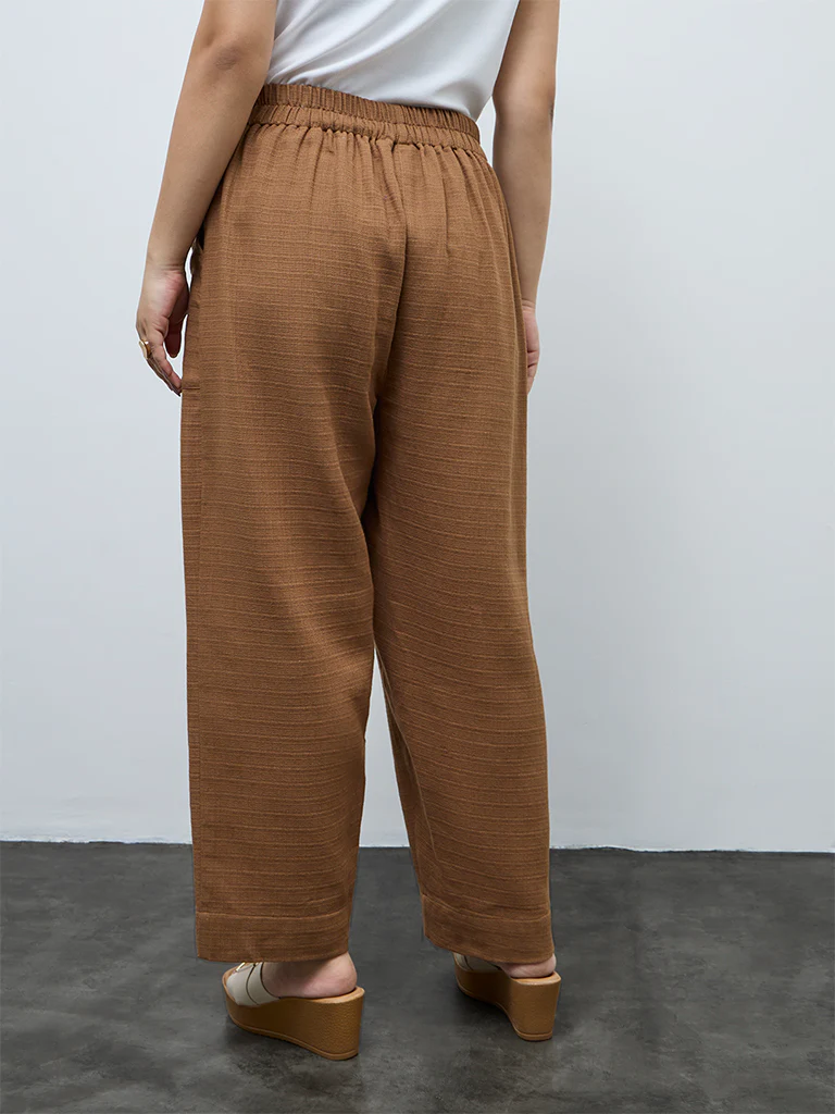 Gia Dark Taupe High-Rise Cotton Trousers - Image 4