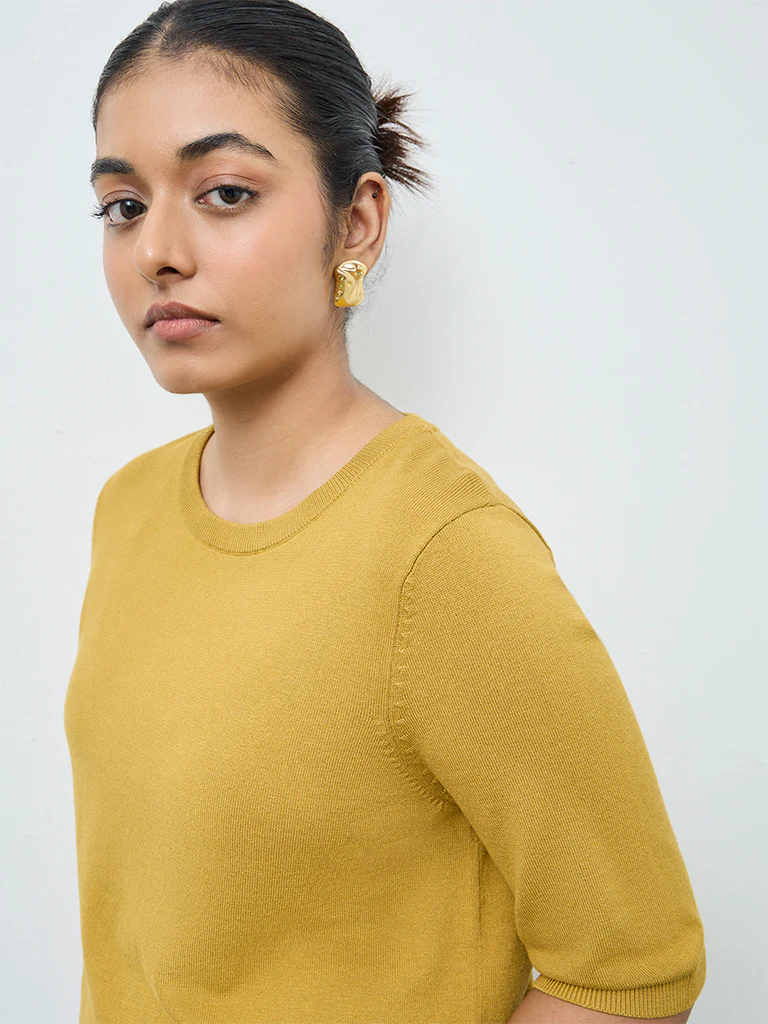 Gia Dark Yellow Knit-Textured Sweater - Image 3