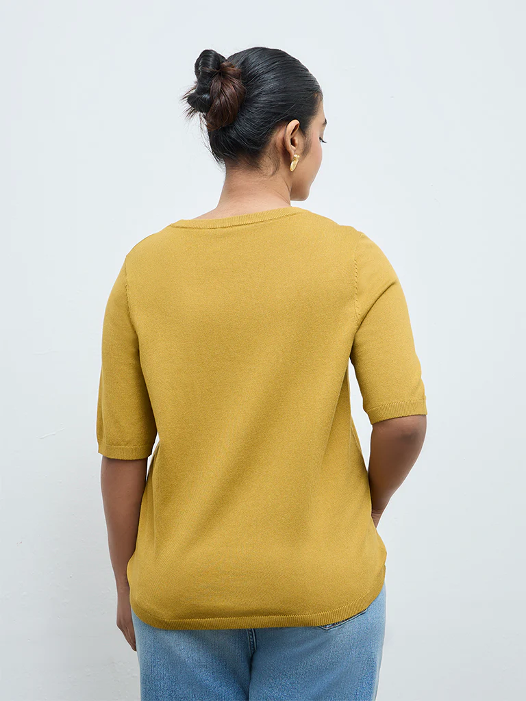 Gia Dark Yellow Knit-Textured Sweater - Image 4