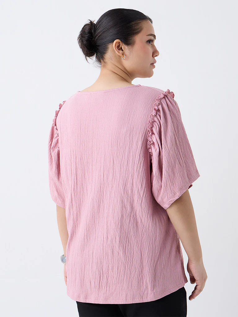 Gia Dusty Pink Crinkle-Textured Cotton Top - Image 4