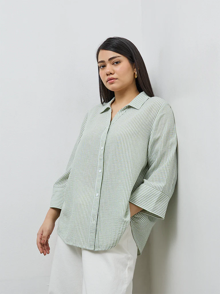 Gia Green Striped Shirt - Image 2