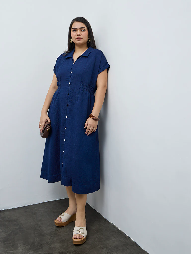 Gia Indigo Cotton A-Line Dress