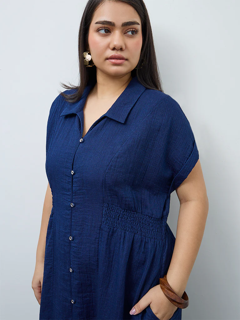Gia Indigo Cotton A-Line Dress - Image 3