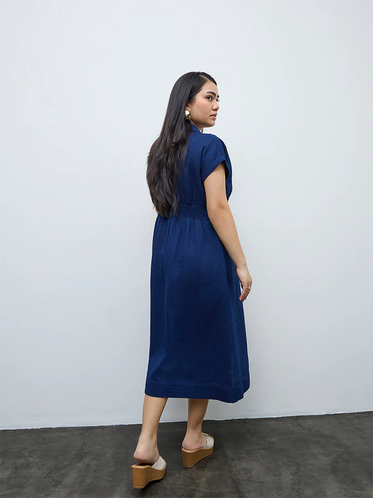 Gia Indigo Cotton A-Line Dress - Image 4