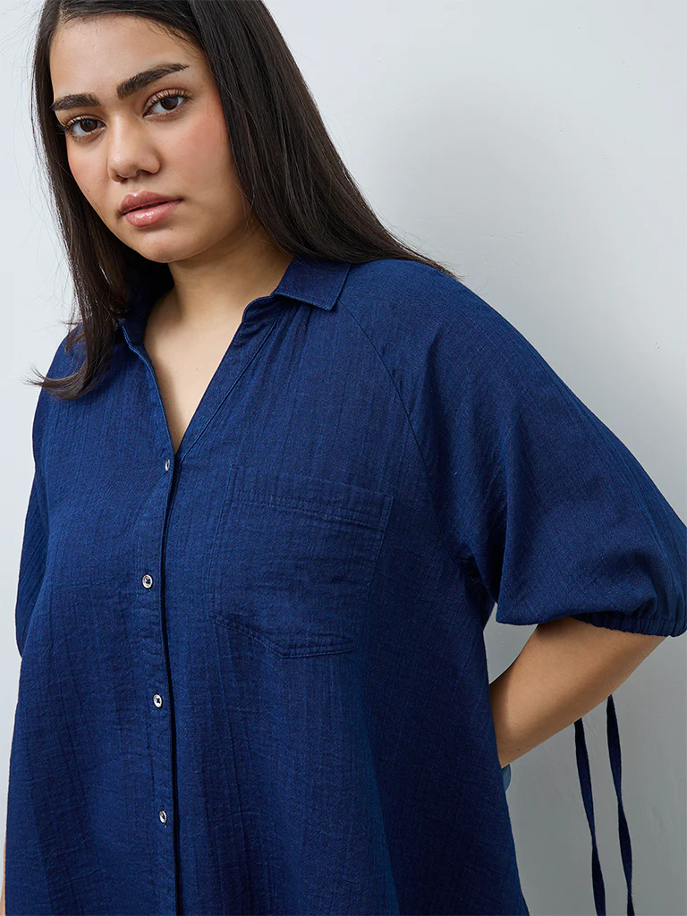 Gia Indigo Cotton Asymmetric Blouse - Image 3