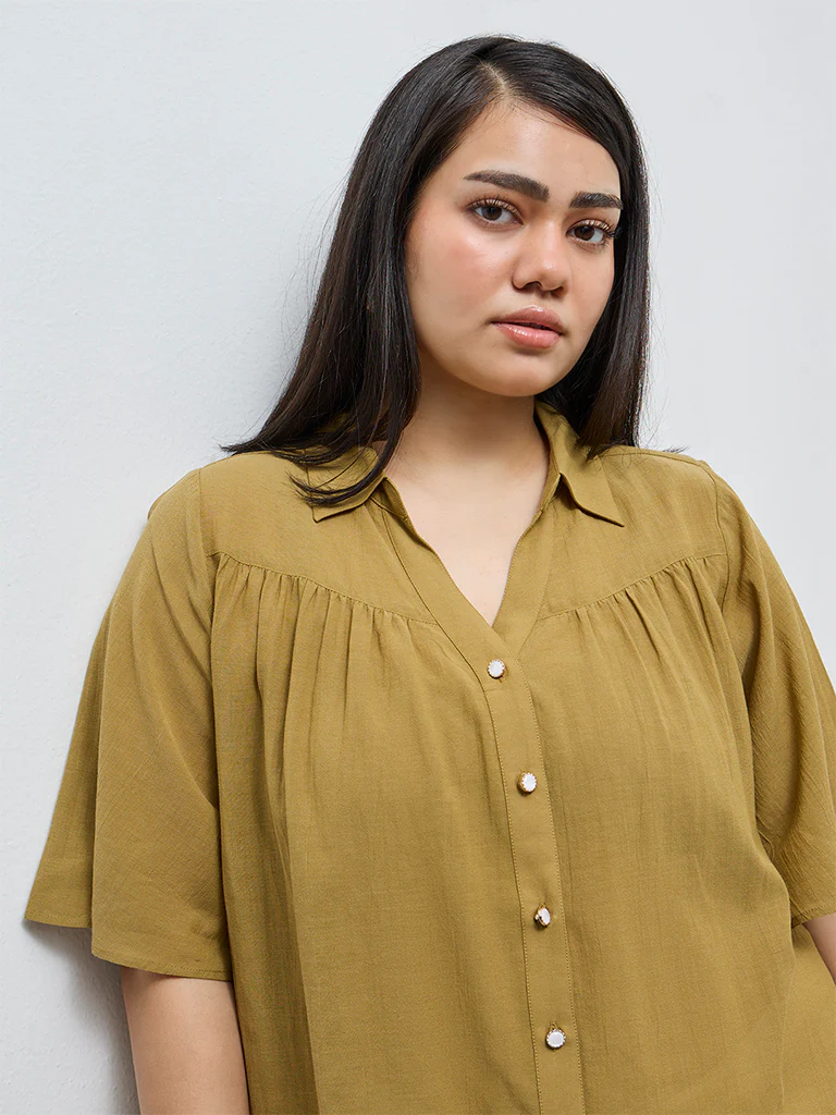 Gia Khaki Solid Blouse - Image 3