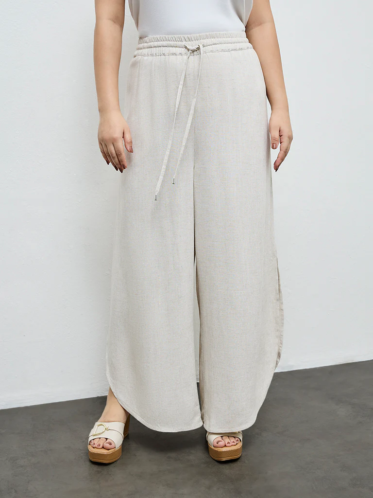 Gia Light Beige High-Rise Cotton Trousers - Image 2
